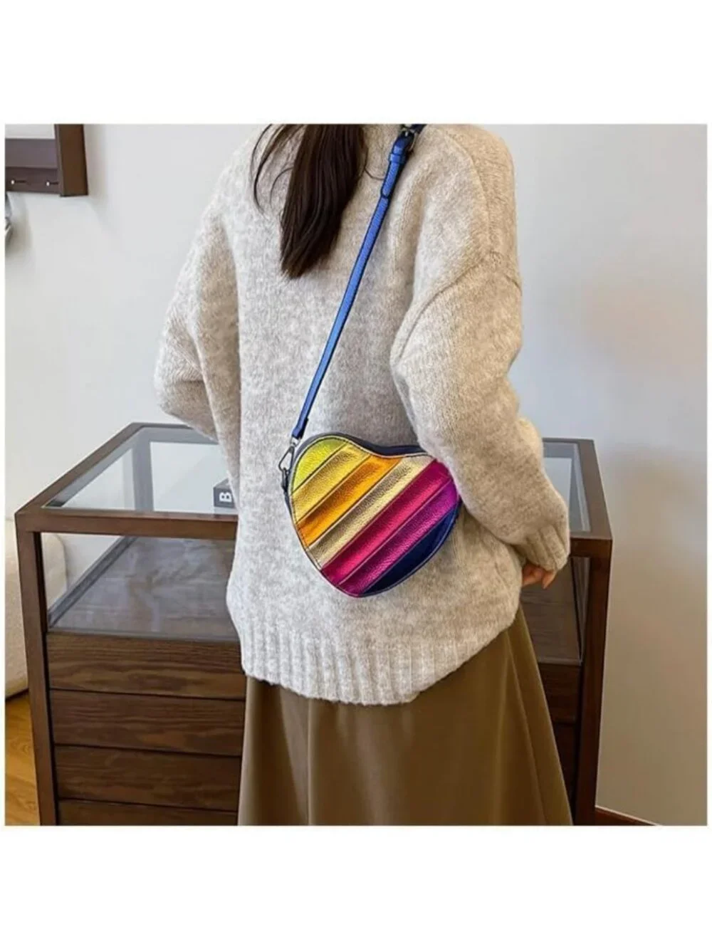 Heart Shaped Patchwork Crossbody Bag, Adjustable Strap, Lightweight, Zipper